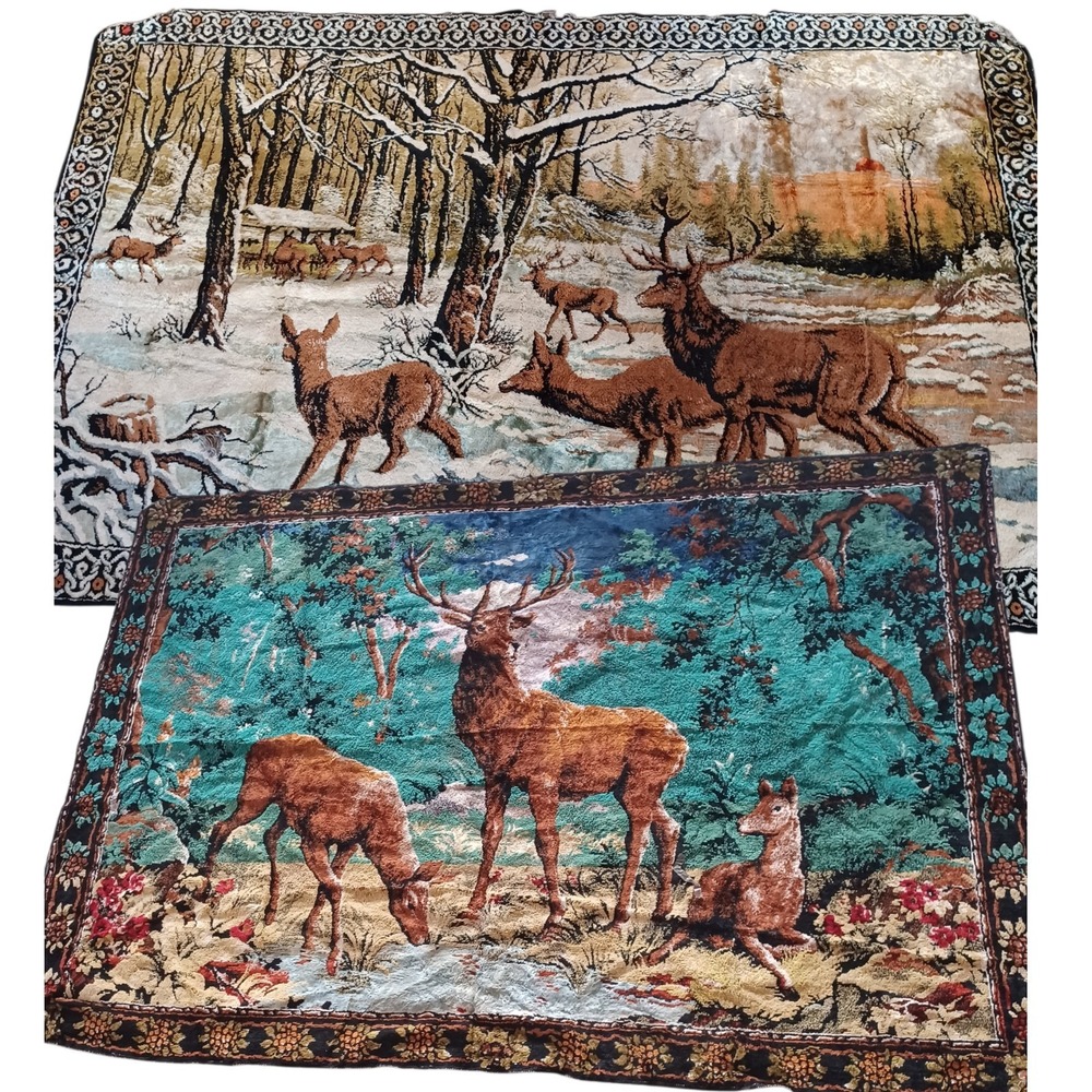 Vintage Deer Buck Forest Outdoorsman Wall Tapestry Rug Decor Italy Mid‎ Century
